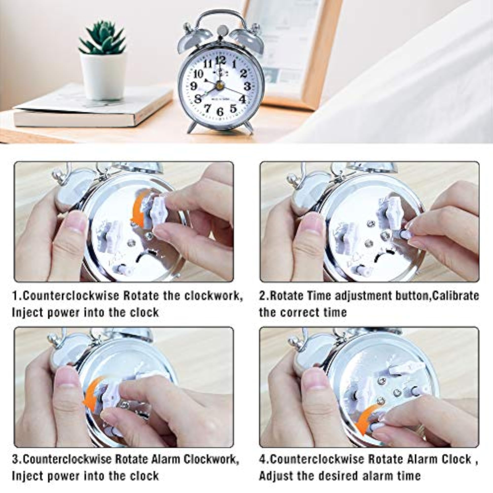 Metal Analog Alarm Clock with Twin Bell
